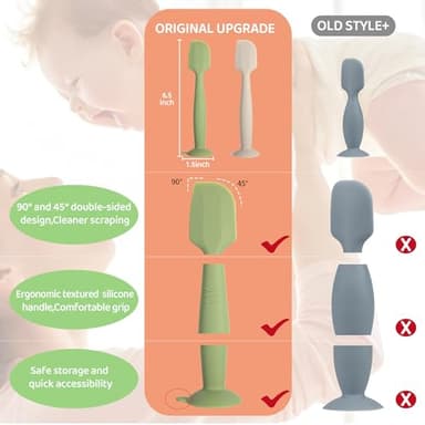 MAIKKB Baby Diaper Cream Spatula 3 Pack Diaper Spatulas Soft Silicone Diaper Cream Applicator Baby Butt Paste Spatula Brush with Suction Base,Full Size(Gray+Off-white+Green - Image 6