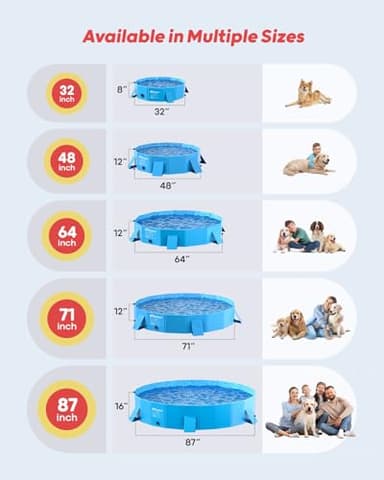 Peteast Foldable Dog Kiddie Pool with Stable Side Support, Hard Plastic Shell Portable Dog Pool, Collapsible Swimming Pools for Pet and Kids, 64 in - Image 5