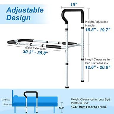 KingPavonini Bed Rails for Elderly Adults Safety - Adjustable Bed Cane with Non-Slip Ergonomic Handle and Storage Pocket, Stable Bed Assist Rails for Seniors Hold up to 300 Lbs, Tool-Free Assembly - Image 3