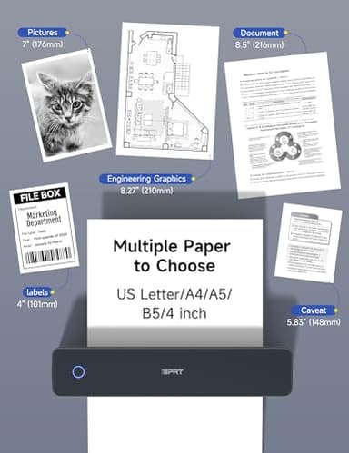 iDPRT MT610 Pro Portable Thermal Printer, 300DPI HD Mobile-Travel-Printers, Inkless-Wireless-Small-Printer for Home Use, Office, Vehicles, Bluetooth Printers Supports 8.5" x 11" US Letter&A4&A5 Size - Image 4