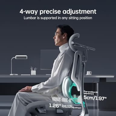 Hbada E3 Ultra Ergonomic Office Chair, with 3-Zone Dynamic Lumbar Support, 360° Mechanical Armrests, 4D Adjustable Headrest, Aluminum Alloy, Premium Mesh, Grey - Image 4