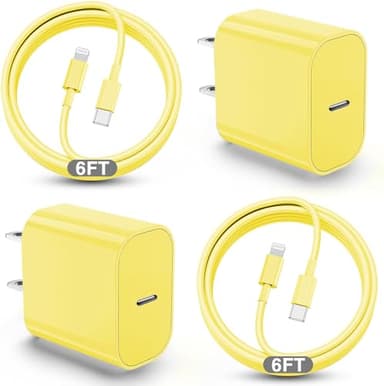 6ft iPhone Fast Charging Cable, 20W USB C Wall Charger With Type C to Lightning Cord for iPhone 14/13/12/11 Pro Max Plus, iPad - 2Pcs Yellow - Image 1