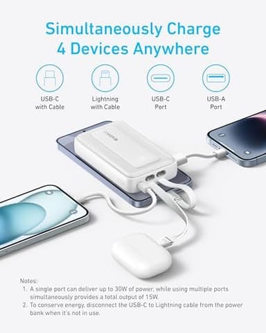 Anker Zolo Power Bank, 10,000mAh 30W Max Fast Portable Charger with Built-in USB-C and MFi Certified Lightning Cables, USB-C&A, Battery Pack for iPhone 16/15 Series, MacBook, Galaxy - Image 7