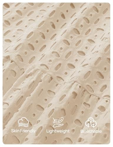 ZESICA Women's 2025 Fall Long Sleeve Maxi Dress V Neck Hollow Out Eyelet A Line Long Flowy Casual Party Dresses Apricot Medium - Image 5