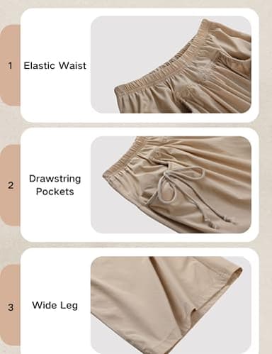 Hooever Women's Loose Wide Leg Track Pants Drawstring Pockets Elastic Waist Capri Hiking Pants(Khaki-M) - Image 7