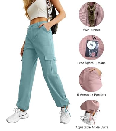 Lepunuo Women's High Waisted Cargo Pants Travel Y2K Streetwear Baggy Stretchy Pants with 6 Pockets Drawstring Ankle Cuffs - Image 2