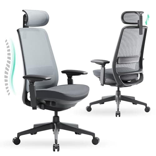 COLAMY Ergonomic Office Chair, High Back Computer Executive Desk Chair with Lumbar Support, Adjustable Headrest and 4D Arms, Slide Seat-BlackGrey - Image 1