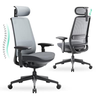 COLAMY Ergonomic Office Chair, High Back Computer Executive Desk Chair with Lumbar Support, Adjustable Headrest and 4D Arms, Slide Seat-BlackGrey - Image 1