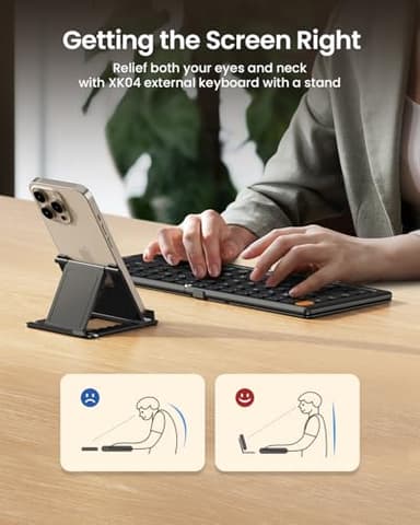 ProtoArc Foldable Compact Keyboard, XK04 Portable Bluetooth Keyboard with PU Leather Cover, Pocket-Sized Wireless Travel Keyboards for iPad, iPhone, Smartphone, Tablet and Laptop - Black - Image 5