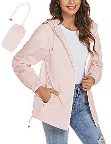 TCOT Womens Rain Jacket with Hood Lightweight Waterproof Windbreaker Jackets Zip Up Outdoor Compact Raincoats Pink M - Image 1