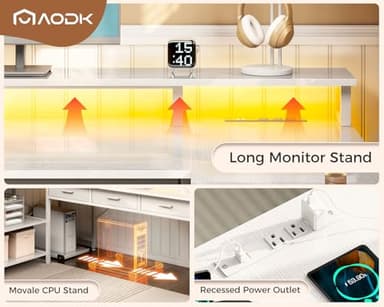 AODK L Shaped Desk with 5 File Drawers, 75" Reversible L Shaped Computer Desk with Power Outlet & LED Strip, Office Desk with Storage Shelves, Gaming Table with Monitor Shelf, Corner Table, White - Image 7