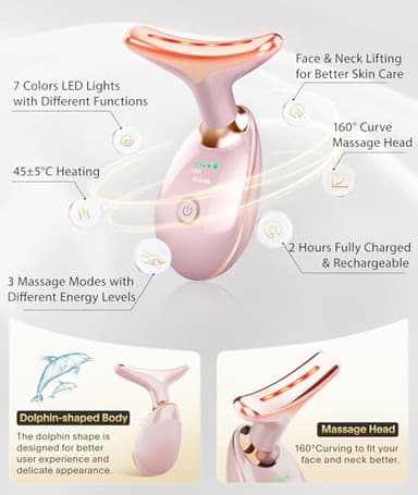 ELISHINE Light Based Face-Neck-Massager - 7 Color Portable Facial Massager for Skin Care, Glossy Pink - Image 3