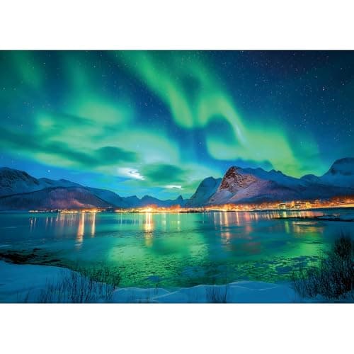 Northern Lights 500 Piece Puzzles for Adults Kids Aurora Nature Landscape Jigsaw Puzzles Family Challenging Mountain Lake Scenery Puzzles (21"x15") - Image 1