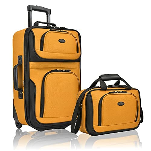 U.S. Traveler Rio Fabric Expandable Carry-on Luggage, Rolling Suitcase, Orange, 2 Wheel Set - Image 1