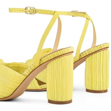 MUCCCUTE Women's Bow Heels Chunky Block Open Toe Heeled Sandals Ankle Strap Buckle Heels for Bridal Wedding (Yellow, Size 9.5) - Image 3