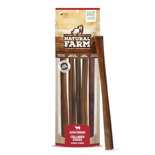 Natural Farm Collagen Dog Chews (12 Inch, 5 Pack), Odor-Free Long Lasting Bully Sticks & Rawhide Alternative Dog Treats, 95% Collagen Low Fat, High Protein – Medium & Large Dogs - Image 1