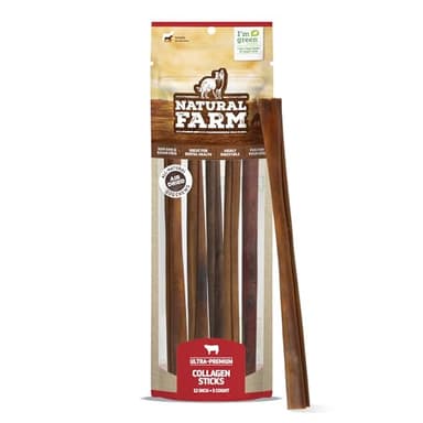 Natural Farm Collagen Dog Chews (12 Inch, 5 Pack), Odor-Free Long Lasting Bully Sticks & Rawhide Alternative Dog Treats, 95% Collagen Low Fat, High Protein – Medium & Large Dogs - Image 1