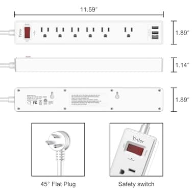 10 Ft Power Strip Surge Protector - Yintar Extension Cord with 6 AC Outlets and 3 USB Ports for Home, Office, Dorm Essentials, 1680 Joules, ETL Listed, White - Image 7