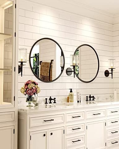 Growsun 30'' Black Round Mirror, Circle Wall Mirror for Bathroom Vanity, Entryway Living Room with Metal Frame for Home Decor - Image 2