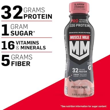Muscle Milk Pro Advanced Nutrition Protein Shake, Slammin' Strawberry, 11.16 Fl Oz (Pack of 12), 32g Protein, 1g Sugar, 16 Vitamins & Minerals, 5g Fiber - Image 3