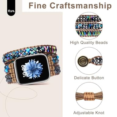 JR.DM Boho Beaded Bands for Women Compatible with Apple Watch 42mm(S3/2/1) 44mm 45mm 46mm 49mm Emperor Stone Blue Bracelet Adjustable Braided Strap for iWatch Series 11/10/9/8/7/6/5/4/SE 3/2/1/Ultra - Image 5