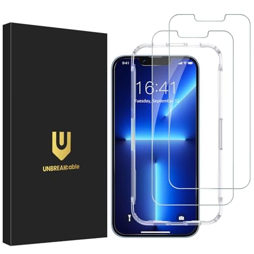 UNBREAKcable 2-Pack Screen Protector for iPhone 14/13/13 Pro Double Shatterproof Tempered Glass [Easy Installation Frame] [9H Hardness] [99.99% HD] [Bubble Free] for Apple 13 Pro/13/14 6.1 inch - Image 1