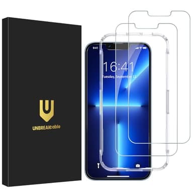 UNBREAKcable 2-Pack Screen Protector for iPhone 14/13/13 Pro Double Shatterproof Tempered Glass [Easy Installation Frame] [9H Hardness] [99.99% HD] [Bubble Free] for Apple 13 Pro/13/14 6.1 inch - Image 1