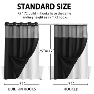 YellyHommy No Hook Shower Curtain with Snap in Liner Set Less Time Black Waffle Shower Curtain for Bathroom 75" L x 72" W - Image 6