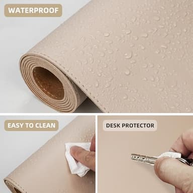 AFIING Leather Desk pad Protector, Large Non-Slip Office Desk Mat with Natural Cork & PU Leather, Waterproof Writing Mouse Pad for Office and Home (47in*23in, Beige) - Image 4