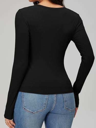 iGENJUN Women Long Sleeve V Neck Shirts for Women Business Casual Work Top Knit Slim Fit for Fall,Black,M - Image 3