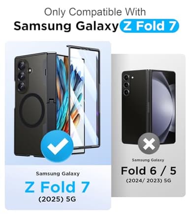 Temdan Magnetic for Samsung Galaxy Z Fold 7 Case,[Compatible with MagSafe][Built-in HD Screen Protector&Invisible Kickstand][Hinge Protection]Translucent Matte Shockproof Phone Case for Z Fold 7,Black - Image 2