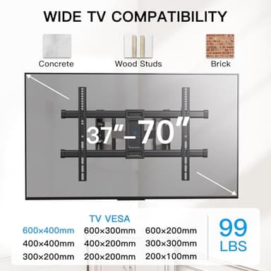 PERLESMITH Corner TV Wall Mount Full Motion, Corner TV Bracket Fits 37-70 Inch LED, LCD 4K Flat Curved Screen TVs Hold up to 99 lbs, Max VESA 600x400 Tilt, Swivel and Level, PSCLF1 - Image 2