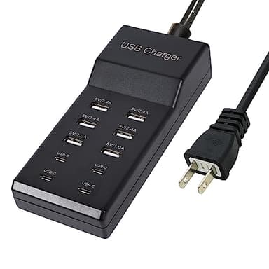 Wyssay USB Charger,50W USB Charging Station with 10-Port (6 USB-A Port & 4 USB-C Port) Compatible with iPhone 15/14/13/12/11/X/8/7/6 Phones, Watch,Tablets, Smartphones Black - Image 1