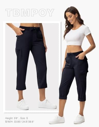 TBMPOY Womens Cargo Capris with Pockets Lightweight Hiking Capris Pants Quick Dry Casual Cropped Pants Summer Trip Cotton Navy L - Image 7