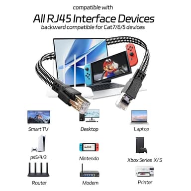 Ximhun Cat 8 Ethernet Cable 30FT, Nylon Braided High Speed Internet Network Cable with RJ45 Connector, 40Gbps 2000MHz Heavy Duty LAN Cable Indoor&Outdoor for Modem/Router/Gaming/PC - Image 5