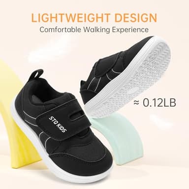 Toddler Wide Toe Box Shoes Boys Barefoot Shoes Boy Sneakers Kids Tennis Shoes Preschool Non Slip Lightweight Comfortable First Walking Running Outdoor Activities Black White Infant Size 4 - Image 9