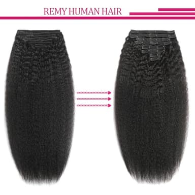 Kinky Straight Clip in Hair Extensions Human Hair Clip in Extensions 8Pcs 110g Double Weft #1B Natural Black Hair Extensions Human Hair Full Head Invisible（16Inch） - Image 8