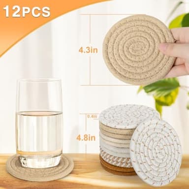 12 Pcs Boho Drink Coasters,Minimalist Cotton Handmade Woven Absorbent Drink Coasters,Heat Resistant Cotton Coasters for Coffee Table, Kitchen, Home Decoration - Image 4