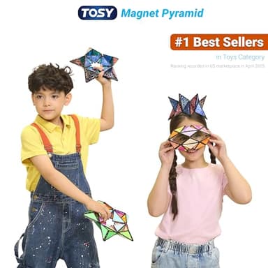 TOSY Magnet Pyramid - 1 Cube Transforms into 1 Billion Shapes, 12 Pieces, 243 Rare Earth Magnets, Glowing, Holographic Magnet Tiles Creative Puzzle STEM/STEAM Toy, Mixed Set - Image 2