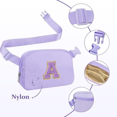 Purple Belt Bag Fanny Pack Crossbody Travel Essential Stuff Trendy Birthday Easter Gifts for 4 5 6 7 8 9 10 11 12 Year Old Little Big Girls Monogrammed Cute Presents Initial Letter A - Image 6