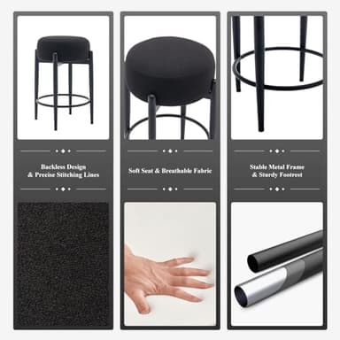 COLAMY Modern Bar Stools Set of 6, 24" Counter Height Stools with Round Soft Padded Backless Seat and Metal Mid-Century Base, Black - Image 5