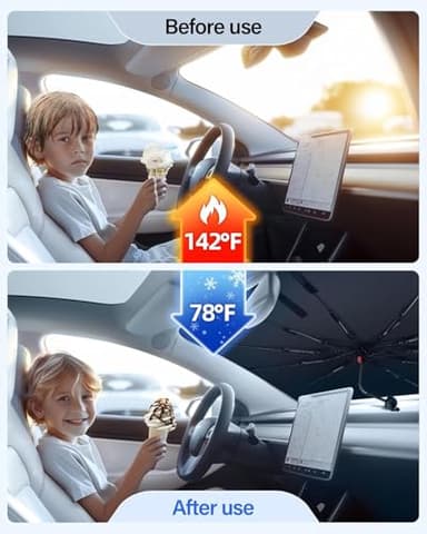 [2025 Upgrade] Windshield Sun Shade Umbrella, Foldable Car Sun Shade with Vinyl Coating Heat Shield UV Ray Reflector Keeps Cool and Protect Interior, for Auto Trucks Sedan SUV (57" x 31") - Image 3