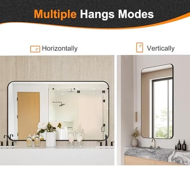Delma Black Framed Bathroom Vanity Mirror for Over Sink, 50x30 Inch High-Definition Wall Mirror with Horizontal/Vertical Hanging, Durable Rust-Resistant Bathroom Mirror for Modern Decor (Black) - Image 7
