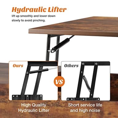 Sweetcrispy Coffee Table, Lift Top Coffee Tables for Living Room, Small Rising Wooden Dining Center Tables with Storage Shelf and Hidden Compartment, Brown - Image 6