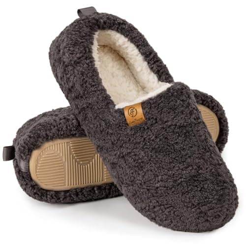 EverFoams Women’s Soft Curly Full Slippers Memory Foam Lightweight House Shoes Cozy Loafer with Polar Fleece Lining Dark Grey,7-8 US - Image 1