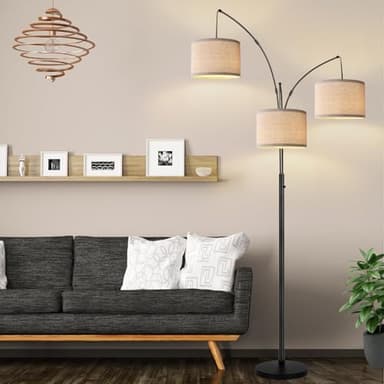 Dimmable Floor Lamp - 3 Lights Arc Floor Lamps for Living Room, 1000LM Modern Tall Standing Lamp With Beige Shades & Heavy Base, Mid Century Tree Floor Lamp for Bedroom Office, 3 LED Bulbs Included - Image 7