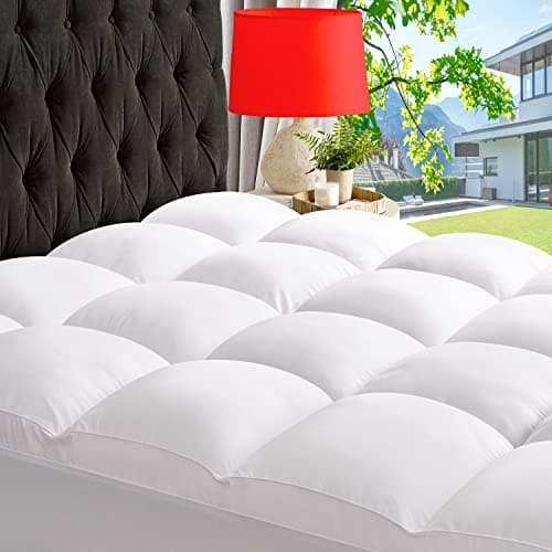 ABENE Queen Size Mattress Topper for Back Pain Relief, Extra Thick Mattress Pad Pillowtop, Soft Plush Mattress Cover Bed Topper with Deep Pocket, Overfilled Down Alternative Filling, White - Image 1