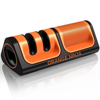 Orange Ninja Mini Knife Sharpener - Coarse & Fine Blade Sharpener, Sharpening System- Knife Sharpeners for Kitchen Knives, Pocket Kitchen Knives Sharpeners with Bottle Opener & Fridge Attachment - Image 1