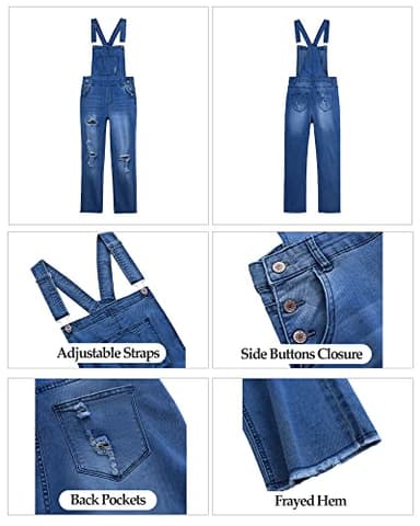 luvamia Women's Casual Distressed Adjustable Denim Bib Overalls Jeans Pants Jumpsuits Denim Blue Size Large - Image 3