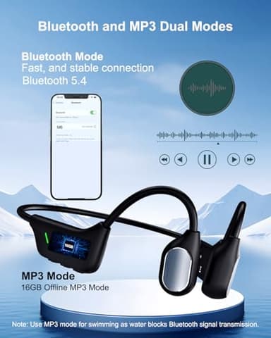 Bone Conduction Headphones Open Ear Waterproof Swimming Headphones Bluetooth 5.4 with Built-in MP3 Player 16G Memory Open Ear Sports Headset for Underwater Running Cycling and More Activities - Image 4